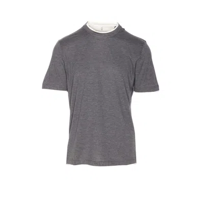 Brunello Cucinelli Layered Crew Neck T-shirt With Short Sleeves In Gray