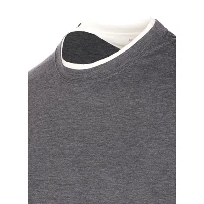 Brunello Cucinelli Layered Crew Neck T-shirt With Short Sleeves In Gray