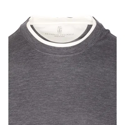 Brunello Cucinelli Layered Crew Neck T-shirt With Short Sleeves In Gray