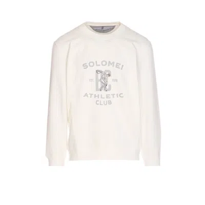 Brunello Cucinelli Men Techno Cotton Fleece Topwear With Print In White