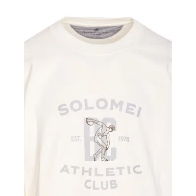 Brunello Cucinelli Men Techno Cotton Fleece Topwear With Print In White