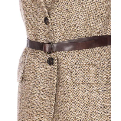 Brunello Cucinelli Waist Belted Lapel Sleeveless Textured Jacket In Gray