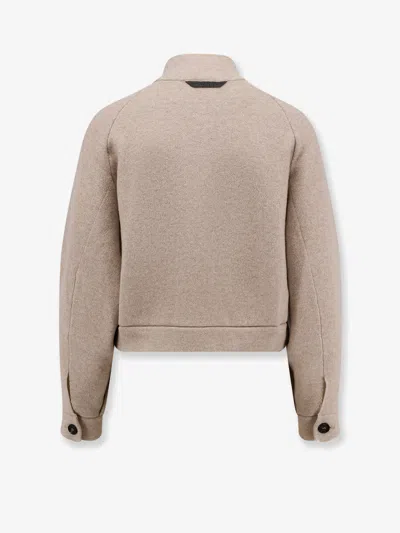 Brunello Cucinelli Cashmere Cardigan With High Collar And Pockets In Neutral