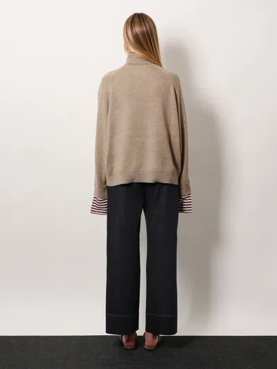 Brunello Cucinelli Women Turtleneck Sweater With Shiny Shirt Details In Brown