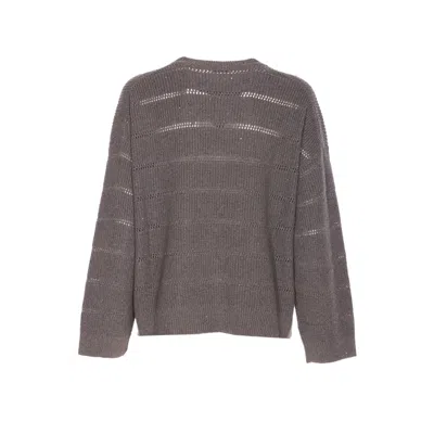Brunello Cucinelli Women Dazzling Shirt With Openwork Stripe In Gray