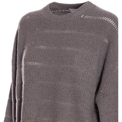 Brunello Cucinelli Women Dazzling Shirt With Openwork Stripe In Gray