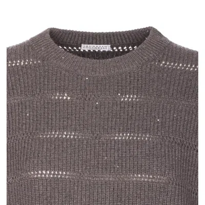 Brunello Cucinelli Women Dazzling Shirt With Openwork Stripe In Gray