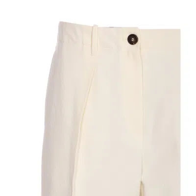 Brunello Cucinelli Cotton Blend Pleated Cropped Trousers Clothing In White