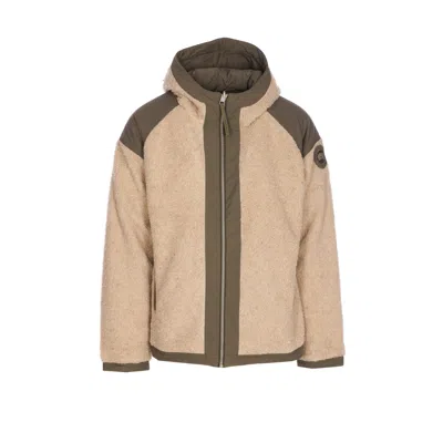 Canada Goose Hooded Shearling Effect Jacket With Contrast Panels In Brown