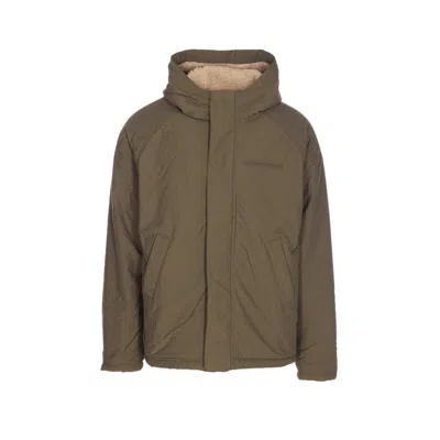 Canada Goose Hooded Shearling Effect Jacket With Contrast Panels In Brown