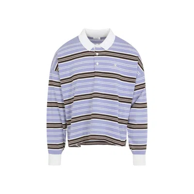 Celine Polo Sweater In Striped Cotton In Blue