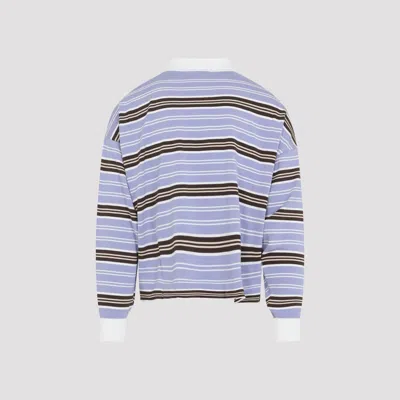 Celine Polo Sweater In Striped Cotton In Blue