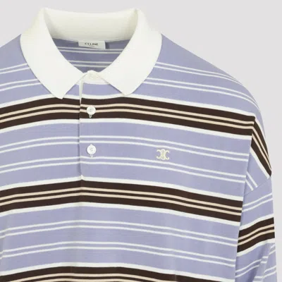 Celine Polo Sweater In Striped Cotton In Blue