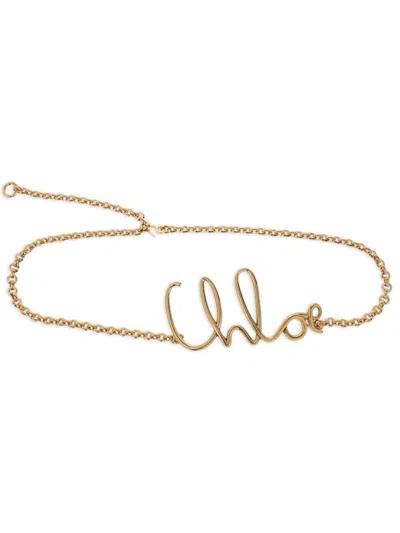 Chloé Adjustable Chain Necklace Script Pendant In Gold