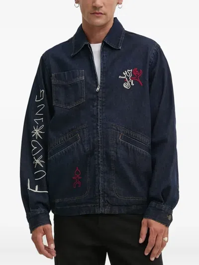 Desigual Logo-embroidered Denim Jacket In Blue
