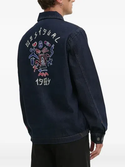 Desigual Logo-embroidered Denim Jacket In Blue