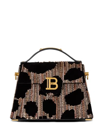 Balmain B-buzz Dynasty Bag In Embroidered Velvet In Black