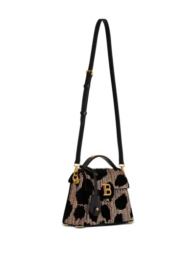 Balmain B-buzz Dynasty Bag In Embroidered Velvet In Black