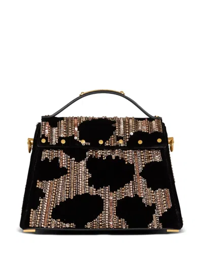 Balmain B-buzz Dynasty Bag In Embroidered Velvet In Black