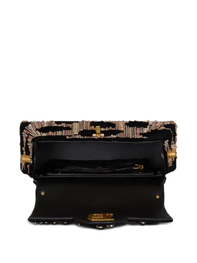 Balmain B-buzz Dynasty Bag In Embroidered Velvet In Black