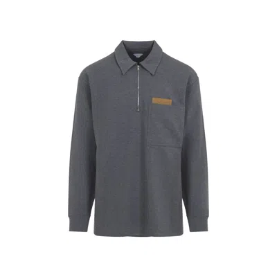 Bottega Veneta Mens Dark Grey Melange Melange Long-sleeve Cotton Polo Top Xl In Gray