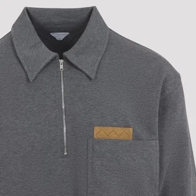 Bottega Veneta Mens Dark Grey Melange Melange Long-sleeve Cotton Polo Top Xl In Gray