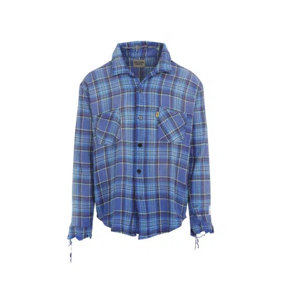 Gallery Dept. Mens Blue Multi Marley Flannel Checked Cotton Shirt In Blue