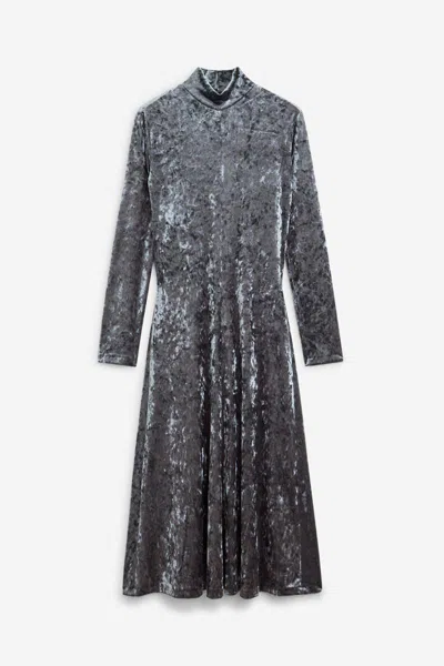 Forte Forte A-line Velvet Midi Dress With Long Sleeves In Gray
