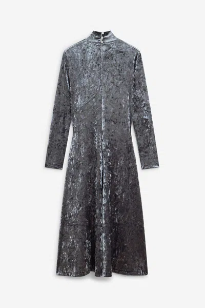 Forte Forte A-line Velvet Midi Dress With Long Sleeves In Gray
