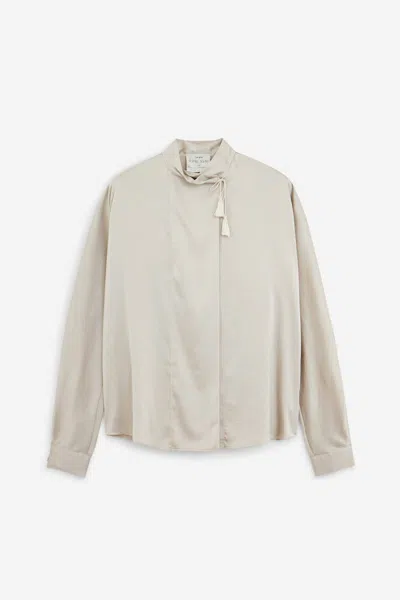 Forte Forte Silk Blend Long-sleeved Shirt With Tassel Detail In White