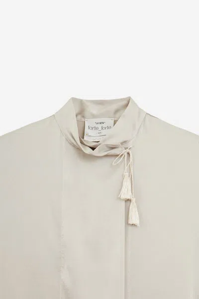 Forte Forte Silk Blend Long-sleeved Shirt With Tassel Detail In White