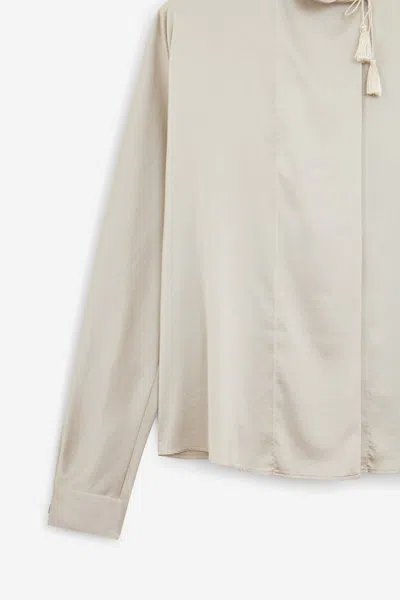 Forte Forte Silk Blend Long-sleeved Shirt With Tassel Detail In White