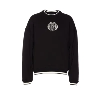 Dolce & Gabbana Crewneck Sweatshirt With Ribbed Cuffs And Hem In Black