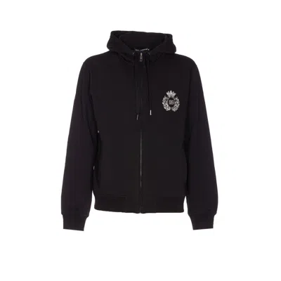 Dolce & Gabbana Hooded Sweater With Pockets And Ribbed Details In Black
