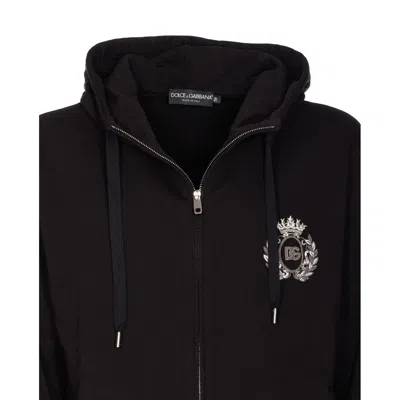 Dolce & Gabbana Hooded Sweater With Pockets And Ribbed Details In Black