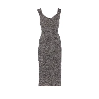 Dolce & Gabbana Off-the-shoulder Gathered Printed Silk-blend Midi Dress In Black