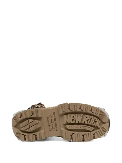 New Rock 100mm Leopard Print Buckled Combat Boots In Brown