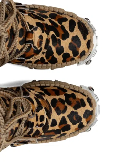 New Rock 100mm Leopard Print Buckled Combat Boots In Brown