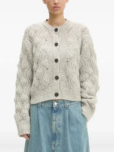 Samsoe & Samsoe Cable-knit Button Cardigan In Gray