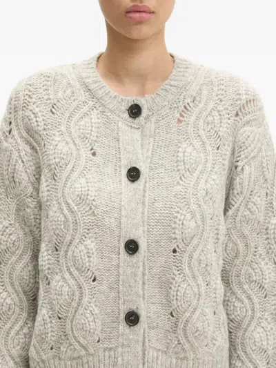 Samsoe & Samsoe Cable-knit Button Cardigan In Gray
