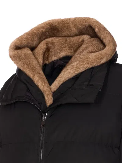 Lou Andrea Black Down Jacket Frontal Zip Closure In Black