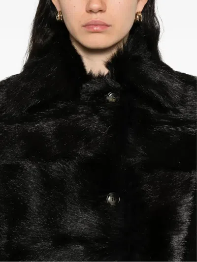 Alberta Ferretti Fur Texture High Collar Knee Length Jacket In Black