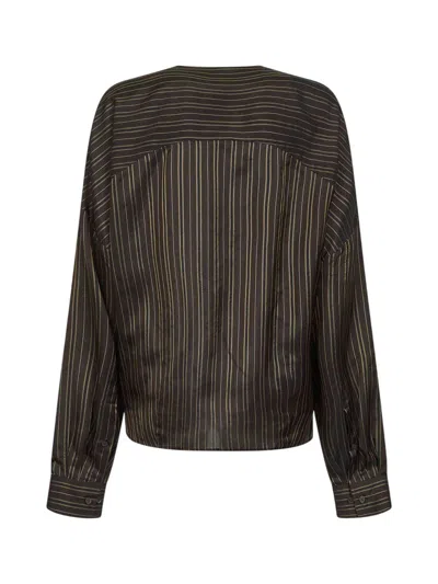 Dries Van Noten Brown Striped Cupro Draped Blouse In Brown