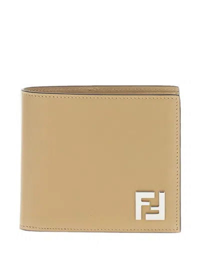 Fendi Beige Ff Canvas And Leather Compact Bi-fold Wallet In Brown