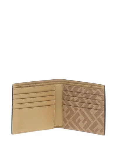 Fendi Beige Ff Canvas And Leather Compact Bi-fold Wallet In Brown