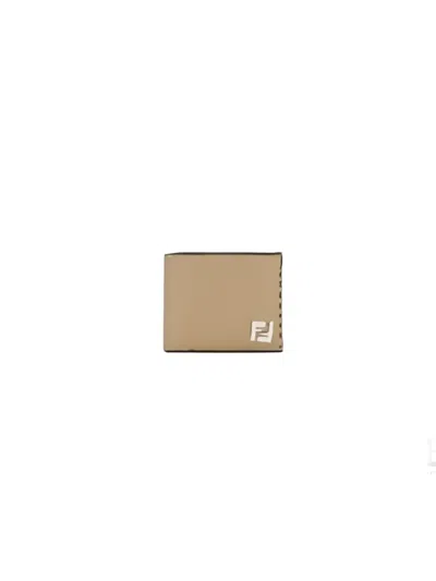 Fendi Beige Ff Canvas And Leather Compact Bi-fold Wallet In Brown