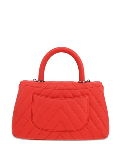 Pre-owned Chanel Coco Handle Chevron-quilted Satchel In Red