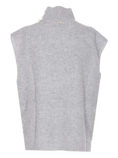 Liu •jo Liu Jo Grey Pearl Embellished Sleeveless Sweater In Gray