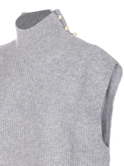 Liu •jo Liu Jo Grey Pearl Embellished Sleeveless Sweater In Gray