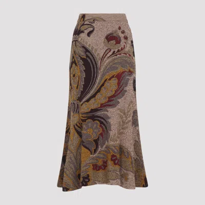 Etro Multicolour Flared Midi Skirt With Intricate Paisley Pattern In Multi